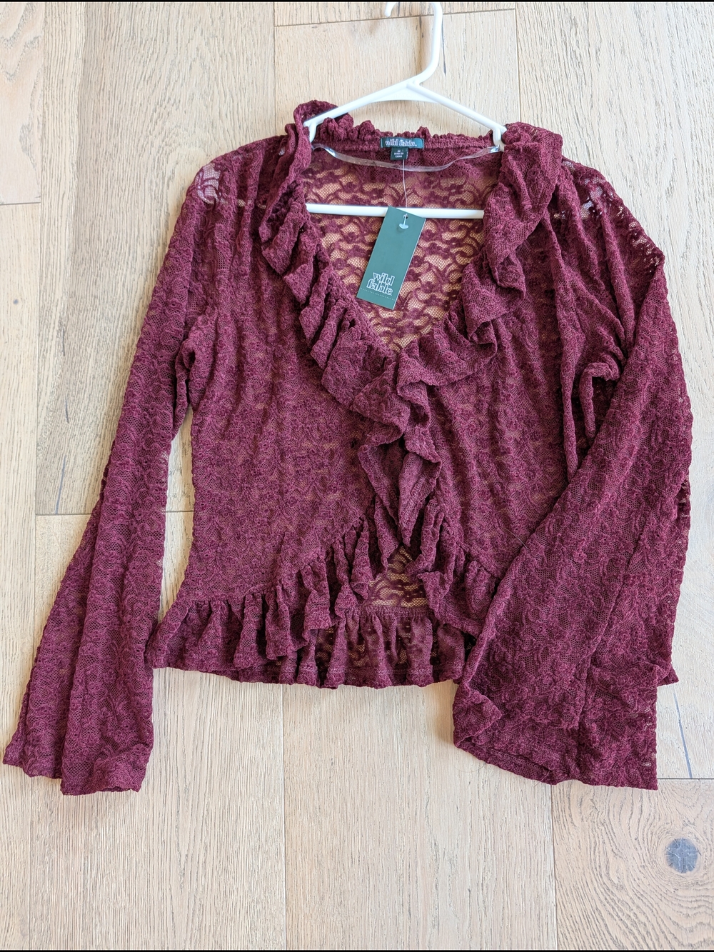 Target Women's Burgundy Ruffled Lace Long-Sleeve Top